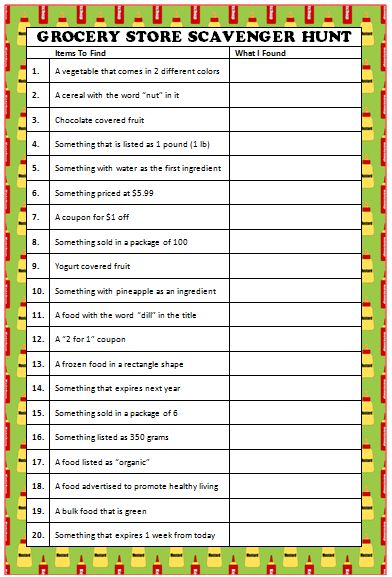 Grocery Store Scavenger Hunt