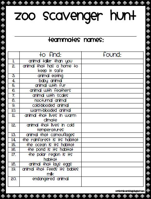 Zoo Scavenger Hunt
